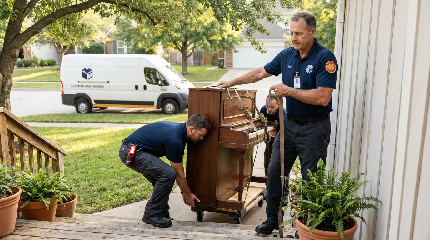 Licensed piano movers securing grand piano in Milton, WA
