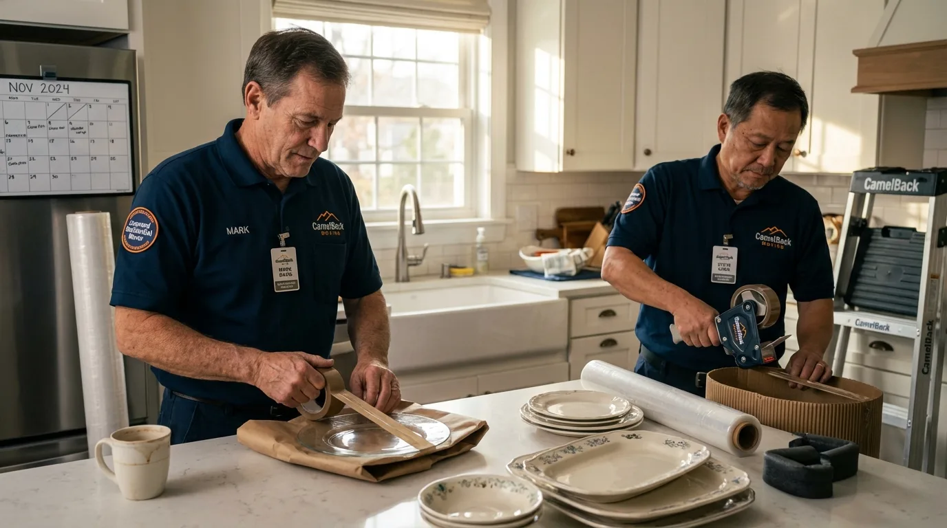 Professional crew packing kitchen dishware in Milton, WA